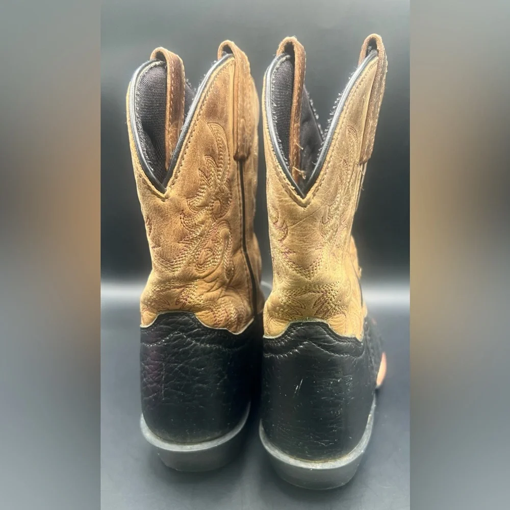 Dan Post-Black/Brown Cowboy Boots-Little River Youth Size:2.5D,Toe polish needed